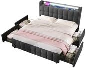 Flieks Polsterbett, LED-Beleuchtung Doppelbett 140x200cm mit Ladefunktion und 4