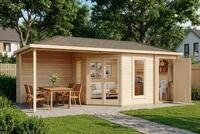 Alpholz Gartenhaus Holz 5-Eck Liwa mit Anbau, BxT: 728x317 cm, in Naturbelassen...