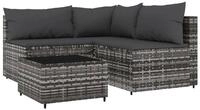 vidaXL Gartenlounge-Set, 4-tlg. Lounge Set mit Kissen Grau Poly Rattan