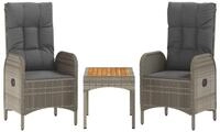 vidaXL Gartenlounge-Set 3-tlg. Garten-Lounge-Set mit Kissen Grau Poly Rattan, (3-tlg)