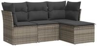 vidaXL Gartenlounge-Set 4-tlg. Garten-Sofagarnitur mit Kissen Grau Poly Rattan,