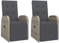 vidaXL Gartenstuhl, Garten-Liegest&uuml;hle mit Kissen 2 Stk. Grau Poly Rattan