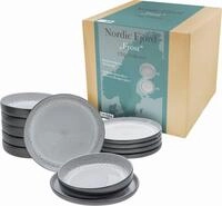 CreaTable Teller-Set Nordic Fjord (12-tlg), 6 Personen, Steinzeug,...
