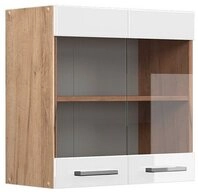 Vicco Glash&auml;ngeschrank R-Line, Wei&szlig; Hochglanz/Goldkraft Eiche, 60 cm (1-St)