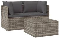 vidaXL Loungesofa 3-tlg. Garten-Lounge-Set mit Kissen Grau Poly Rattan, 1 Teile