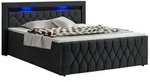 Juskys Polsterbett Leona, 140x200 cm, Boxspringbett-Optik, Samt-Bezug, LED-Licht, H4