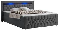 Juskys Polsterbett Leona, 180x200 cm, Boxspringbett-Optik, Samt-Bezug, LED-Licht, H4