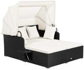 COSTWAY Loungebett, Rattan, 2-Personen, mit einziehbarem Sonnendach, Kissen