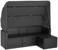 vidaXL Sofa, 3-Sitzer-Gartensofa mit Dach und Fu&szlig;hocker Schwarz Poly Rattan