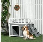 PawHut Hundeh&uuml;tte Hundehaus mit Balkon, Hellgrau 121 x 77 x 78 cm