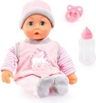 Bayer Babypuppe First Words Baby, 38 cm, Einhorn rosa (3-tlg), mit Schlafaugen und