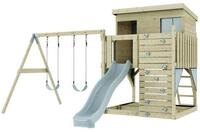OutdoorToys Spielturm Nils, aus Holz in Eisblau mit Kinderschaukel & Rutsche,