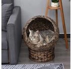 PawHut Tierhaus Rattan Katzenbett mit Kissen, Haustierbett Wasserhyazinthe, f&uuml;r