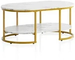 Wohnling Couchtisch WL6.895 100 cm Wei&szlig; Marmor Optik Wohnzimmertisch Sofatisch