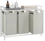 VASAGLE W&auml;schekorb, 3 F&auml;cher, mit Ablage, ausziehbar und abnehmbar, 3 x 38 L