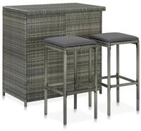 vidaXL Sitzgruppe 3-tlg Bar Set Polyrattan Grau Hochst&uuml;hle Bartisch Esstisch