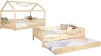 Ticaa Hausbett Duo mit Rausfallschutz und Zusatzbett aus Kiefer, Bodenbett...