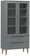 vidaXL Vitrine NA Vitrinenschrank Grau 90x35x175 cm Massivholz Kiefer Glas...