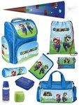 Familando Schulranzen Clou Super Mario Schultasche, blau, ab 1. Klasse (Komplett-Set,