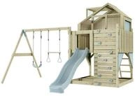 OutdoorToys Spielturm Lasse, aus Holz in Eisblau mit Trapezstange & Rutsche,