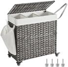 SONGMICS W&auml;schekorb mit Deckel, W&auml;schesammler 3 F&auml;cher, W&auml;schesortierer mit