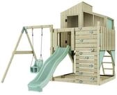OutdoorToys Spielturm Lotta, aus Holz in Mintgr&uuml;n mit Babyschaukel & Rutsche,