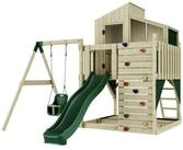OutdoorToys Spielturm Lotta, aus Holz in Dunkelgr&uuml;n mit Babyschaukel & Rutsche,