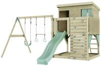 OutdoorToys Spielturm Nils, aus Holz in Mintgr&uuml;n mit Trapezstange & Rutsche,