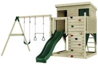 OutdoorToys Spielturm Nils, aus Holz in Dunkelgr&uuml;n mit Trapezstange & Rutsche,