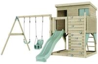 OutdoorToys Spielturm Nils, aus Holz in Mintgr&uuml;n mit Babyschaukel & Rutsche,