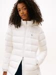Tommy Jeans Steppmantel TJW ESSENTIAL HOODED DOWN COAT mit Fellimitat, Logostickerei