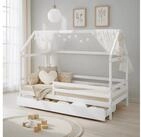 Homestyle4u Hausbett 90x200 Kinderbett Wei&szlig; Holz Kleinkind halbhoch Montessori 3