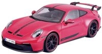 Maisto&reg; Modellauto Porsche 911 GT3 2023 rot mit Streifen, Ma&szlig;stab 1:18