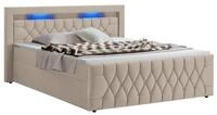 Juskys Polsterbett Leona, 180x200 cm, Boxspringbett-Optik, Samt-Bezug, LED-Licht, H4