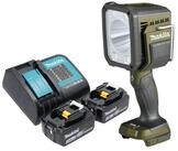 Makita Baustrahler DML 812 ST 18 V 1250 lm LED Olive Gr&uuml;n + 2x Akku 5,0 Ah +