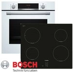BOSCH Induktions Herd-Set Wei&szlig; Autark Backofen 3D Hei&szlig;luft, + Kochfeld Induktion,
