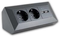 ChiliTec Aufputz-Steckdose 2-fach Aufbau-Steckdosenblock + 2x USB-A anthrazit