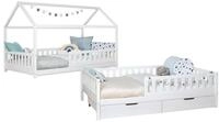 Ticaa Hausbett Duo mit Rausfallschutz und Schubkasten aus Kiefer, Bodenbett...
