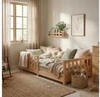 ecoMI Kinderbett mit Rausfallschutz inkl. Lattenrost, 90x200 & 80x160, Wei&szlig; & Natur,