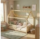 ecoMI Kinderbett Hausbett, Rausfallschutz, Lattenrost, 90x200 & 80x160, Wei&szlig; &