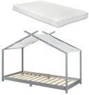 en.casa Kinderbett, &raquo;Brome&laquo; Hausbett mit Matratze 90 x 200 cm Holz Grau