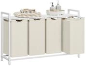 VASAGLE W&auml;schekorb, 4 F&auml;cher, mit Ablage, ausziehbar abnehmbar, 4/5 x 40 L