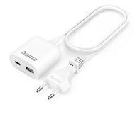 Hama USB Netzteil mit 1,9 m langem Kabel, 3,5A, 1x USB A, 1x USB C, Wei&szlig;
