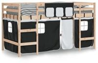 vidaXL Bett Kinderhochbett mit Vorh&auml;ngen Wei&szlig; Schwarz 90x190 cm Kiefernholz