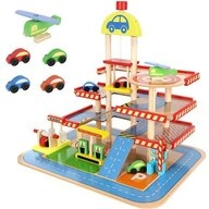 KRUZZEL Spiel-Parkhaus Holzparkplatz Kinderspielzeug Autos (Spar-Set, Holzspiel),