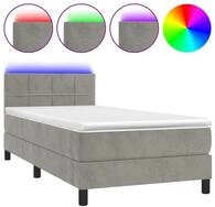 vidaXL Boxspringbett 90 x 200 cm Boxspringbett mit Matratze LED Hellgrau 90x200...