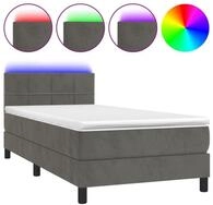 vidaXL Boxspringbett 90 x 200 cm Boxspringbett mit Matratze LED Dunkelgrau...