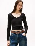 Tommy Jeans Langarmshirt TJW SLIM ESSENTIAL RIB V LS mit Logostickerei