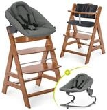 Hauck Hochstuhl Alpha Plus Walnut Newborn Set Premium Dark Grey, Holz Babystuhl ab