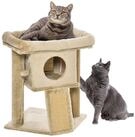 PawHut Kratzbaum Katzenbaum mit Jute-Kratzmatte Sitzstange, MDF Pl&uuml;sch Jute, Kaffee,